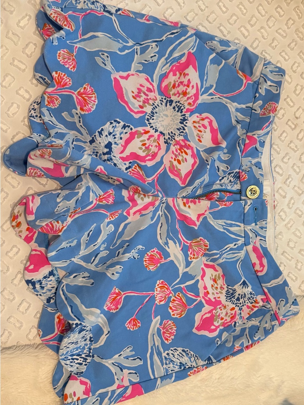 Lilly Pulitzer Blue Floral Ruffle Skort with Pink Accents